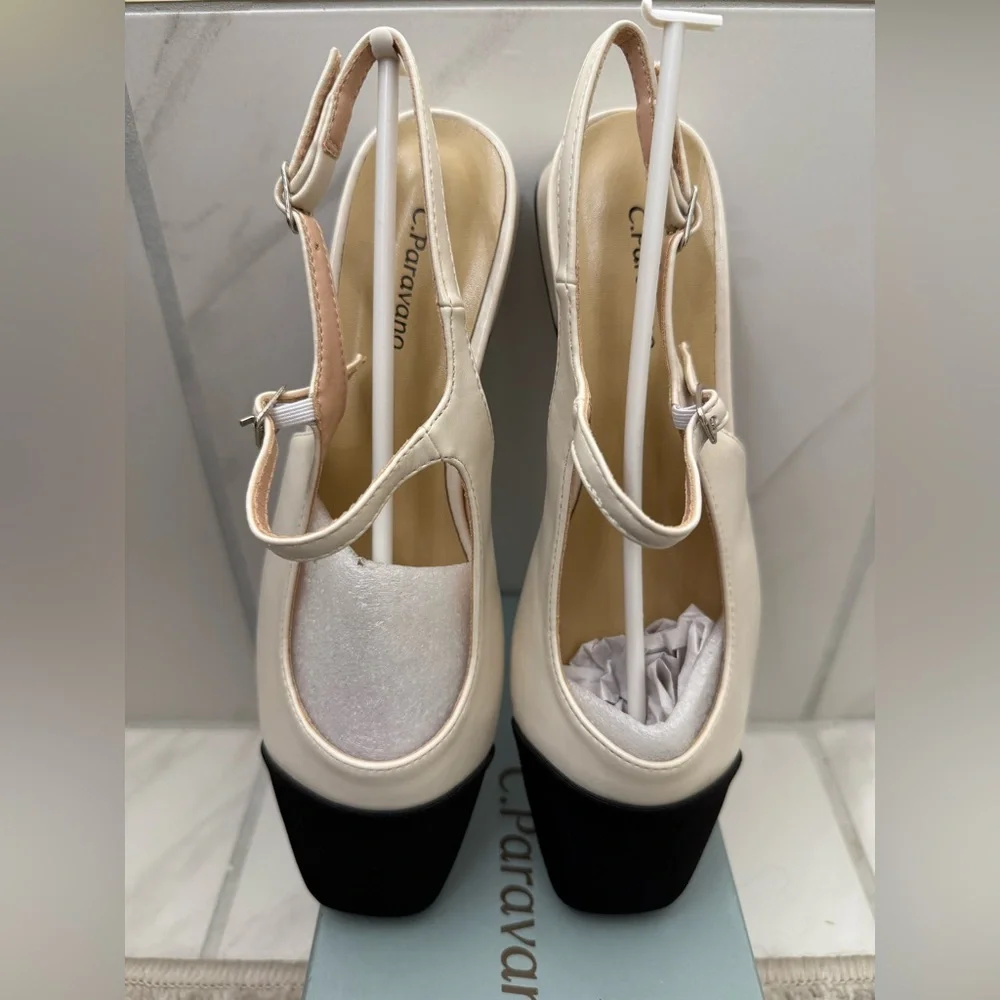 NWT C. Paravano‎ White and Black Mary Jane Shoe - Size 38 European